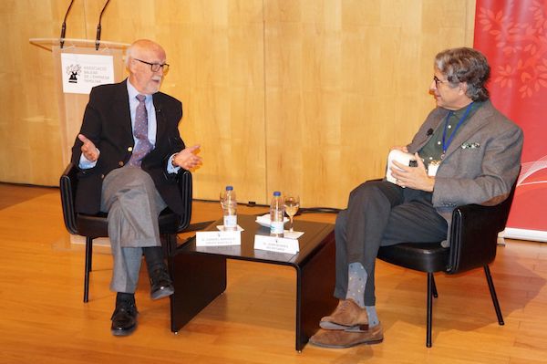 Joan Buades entrevista a Gabriel Barceló, cofundador del Grupo Barceló, durante la Asamblea General de la ABEF